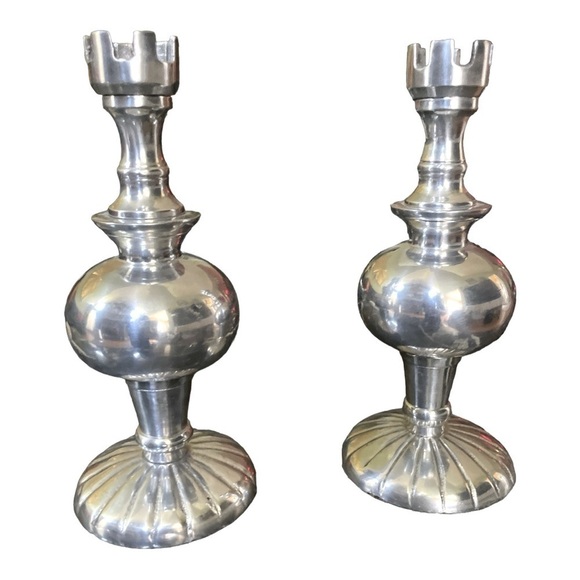 Vintage/ Antique Chrome Candlesticks, hand made in India. 8.25" tall - Picture 9 of 10